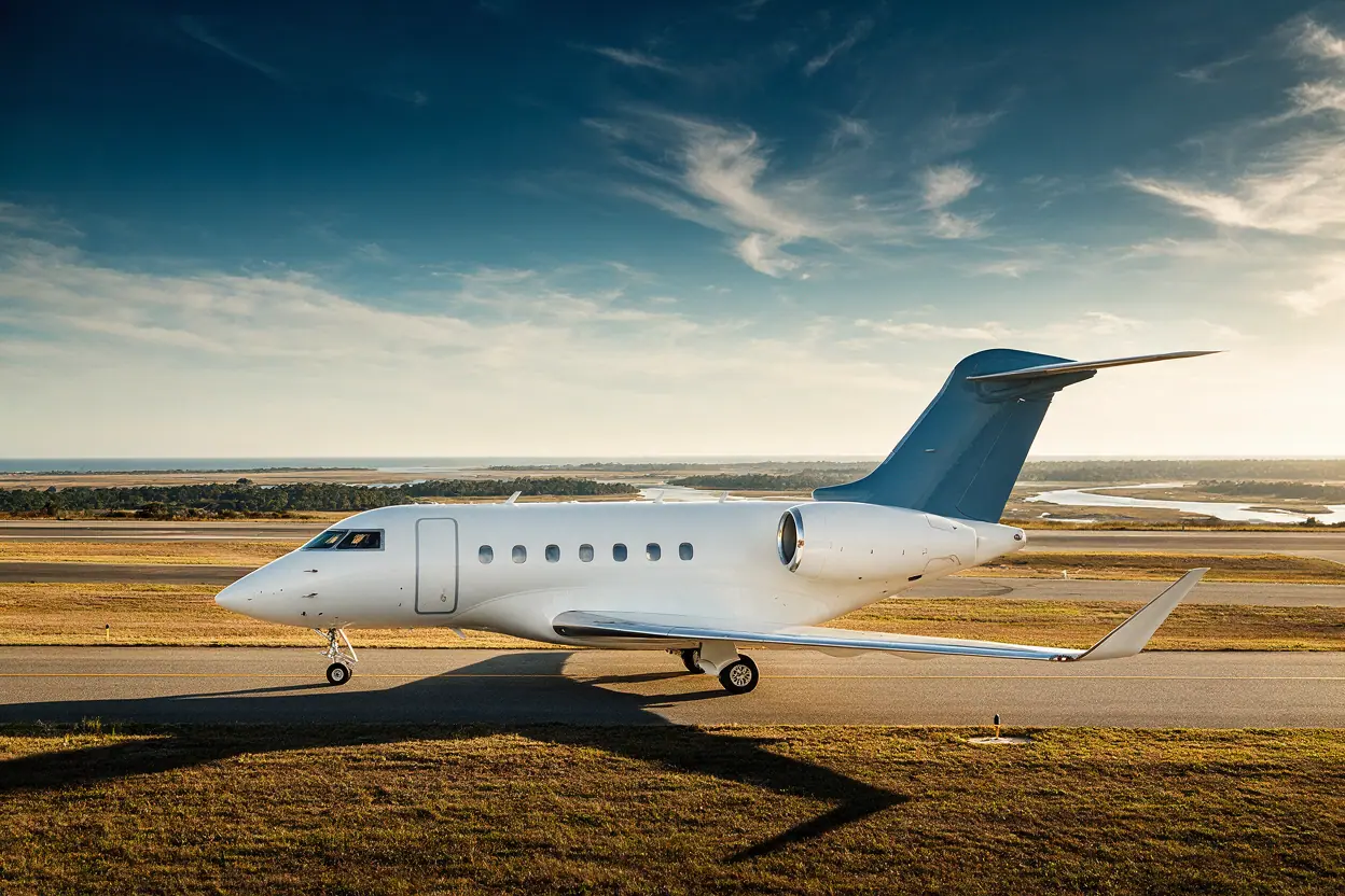 Super-midsize jet on the ramp